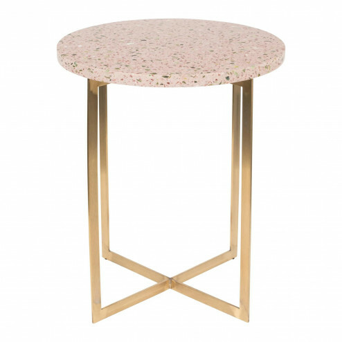 ZUIVER tafel Luigi terrazzo pink/brass